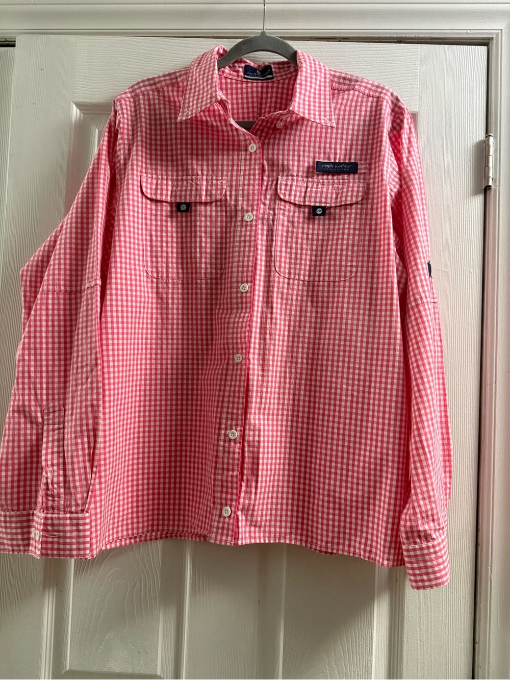 Simply Southern Gingham Fishing Style Button Down Shirt Size XL